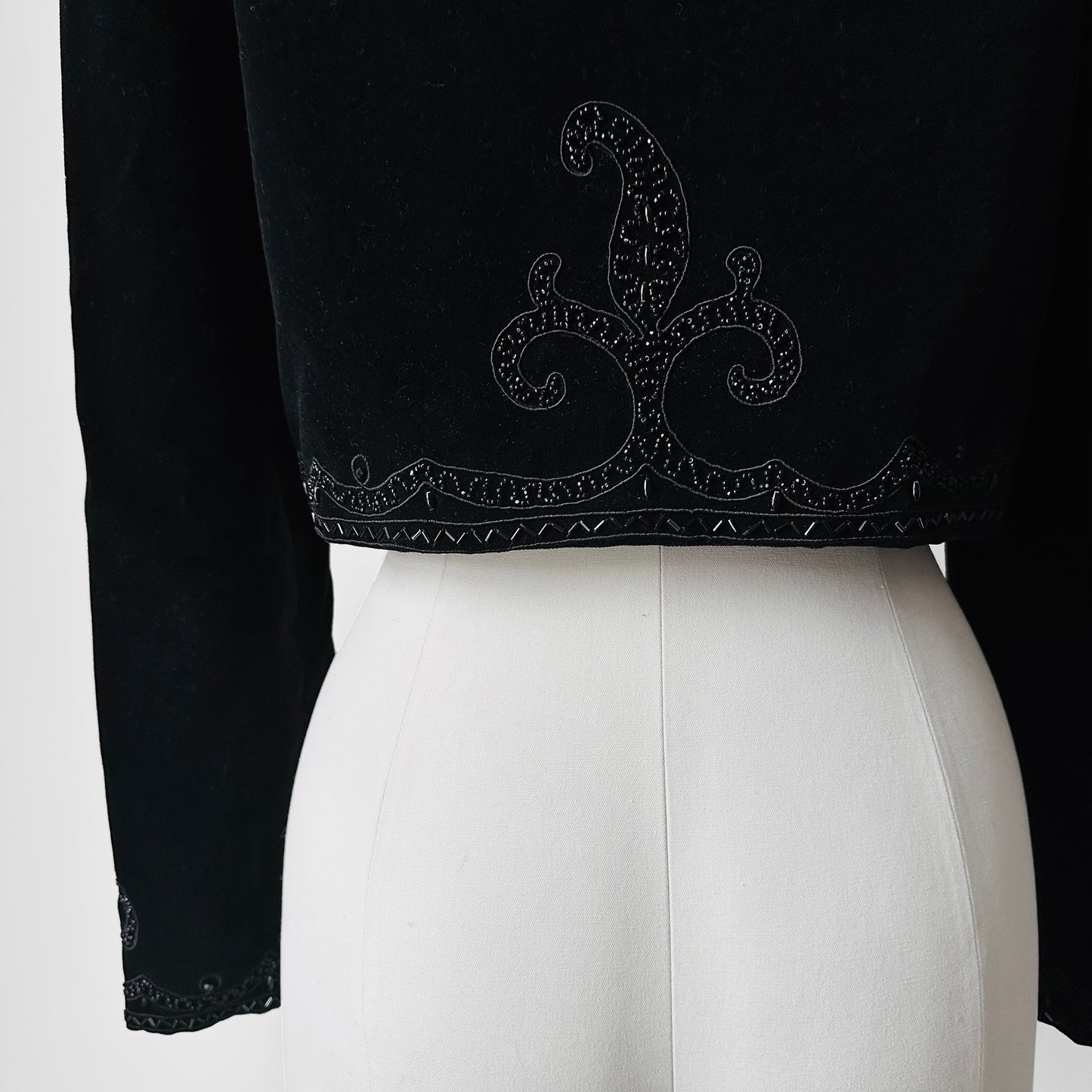 1980s Black Velvet Beaded Crop Jacket - Sz. XS / S