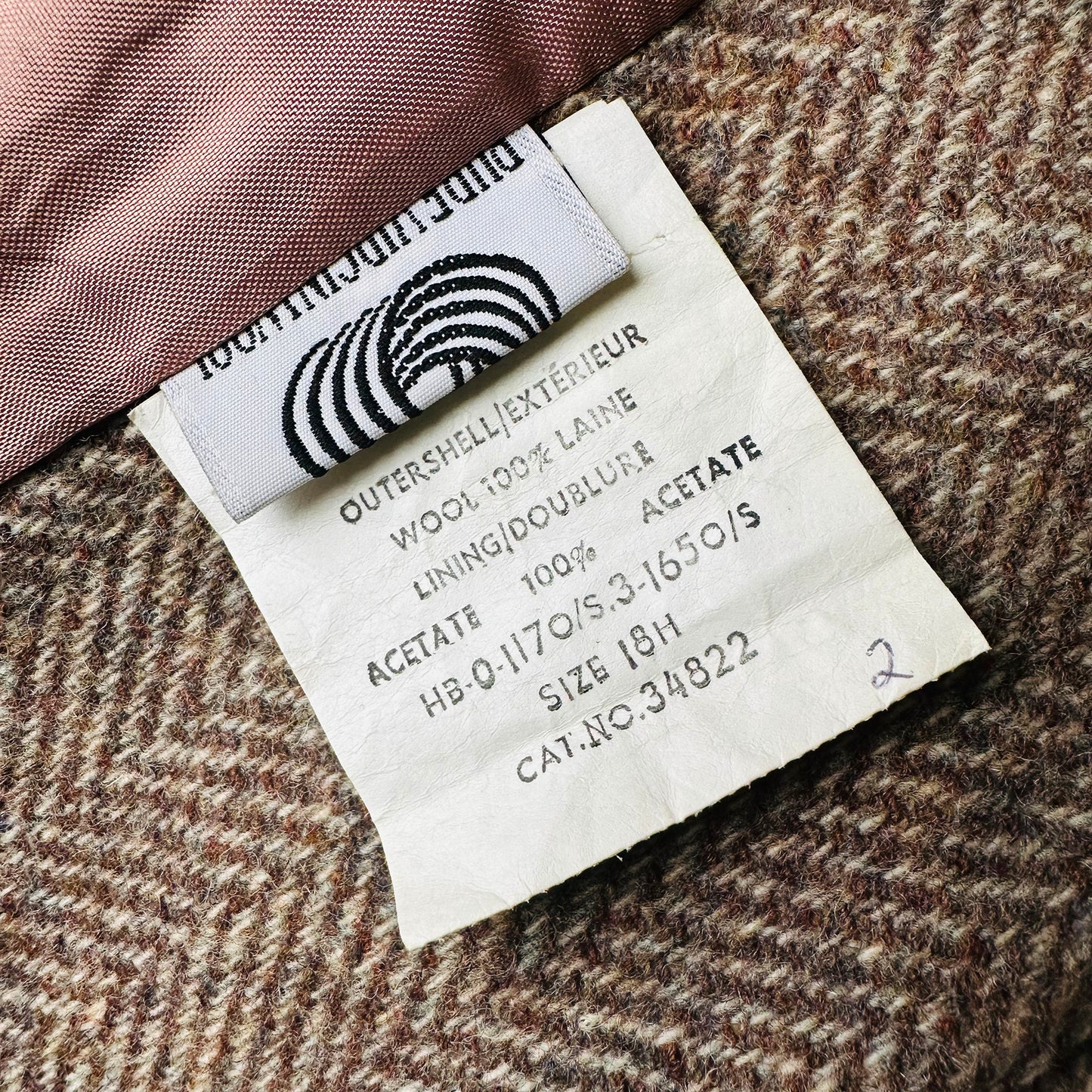 1970s-1980s Brown Beige Herringbone Tweed Wool Lined Short-Waisted Jacket - Sz. Med