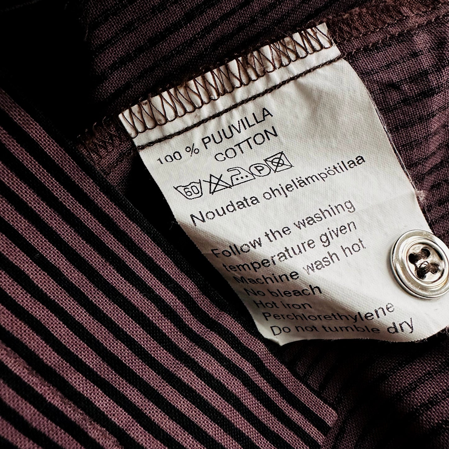 2000s Mauve and Black Stripe Marimekko Cotton Shirt - Sz. S