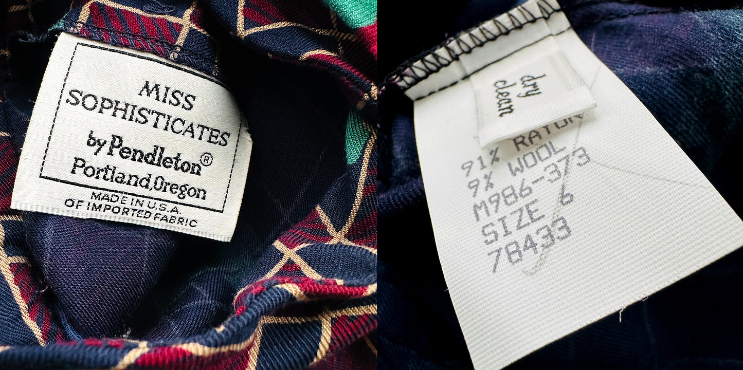 1980s Floral PENDLETON High Neck Tapered Waist Blouse - Sz. S/M