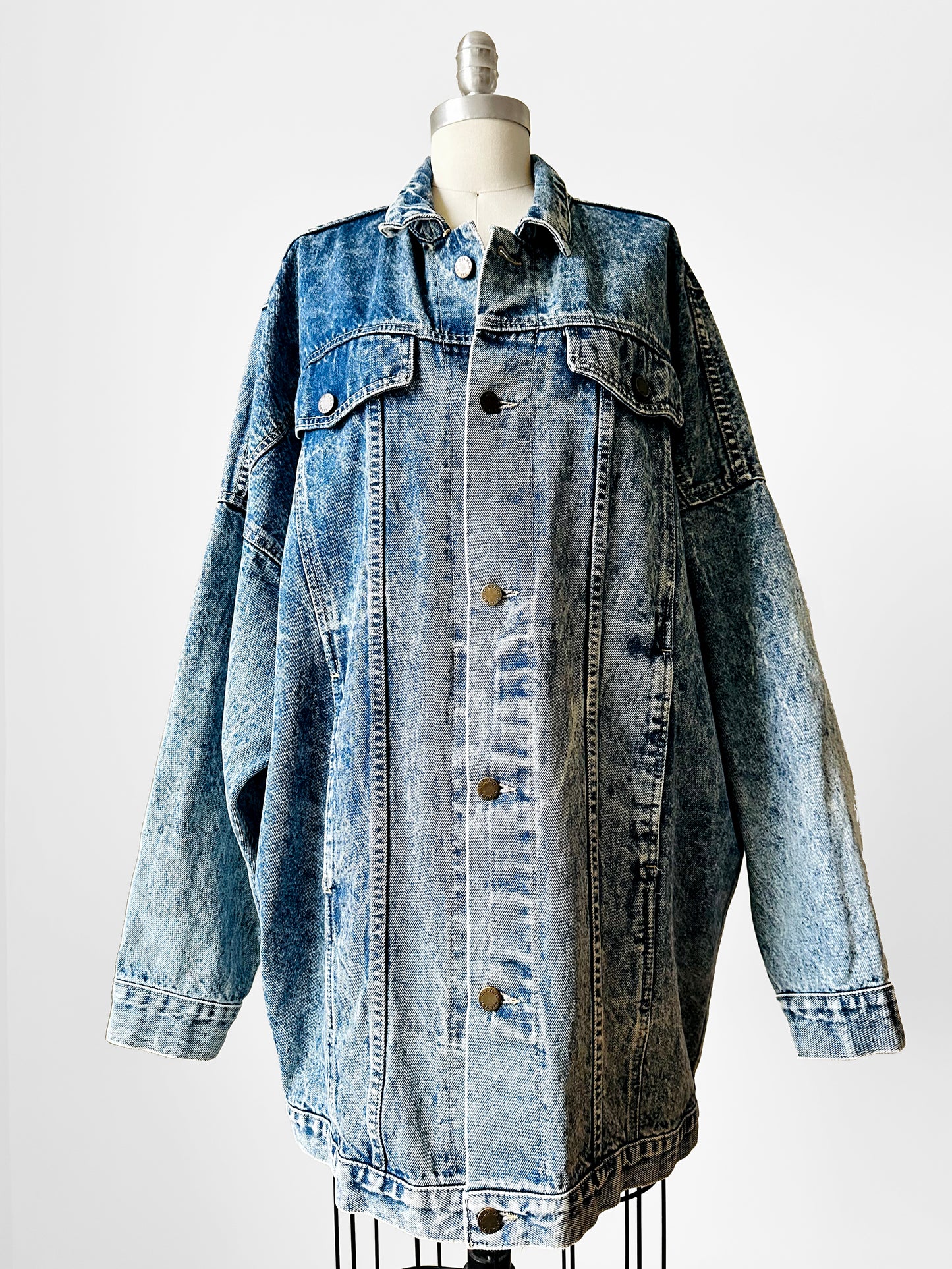 1980s Made in Canada Dark Acid Wash Oversized Long Denim Jean Jacket- O/S