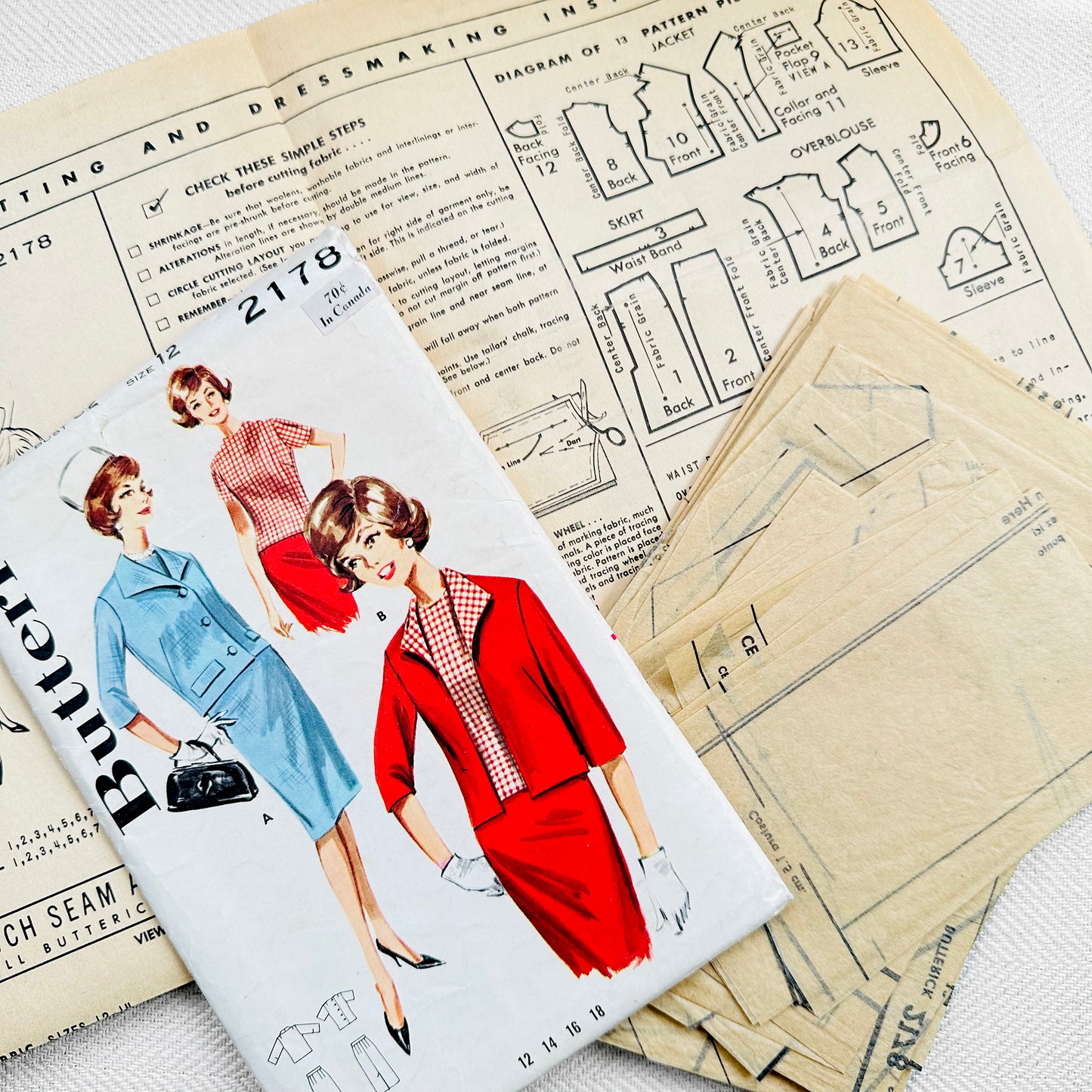 1960s Butterick Two-Piece Skirt Suit Set Sewing Pattern