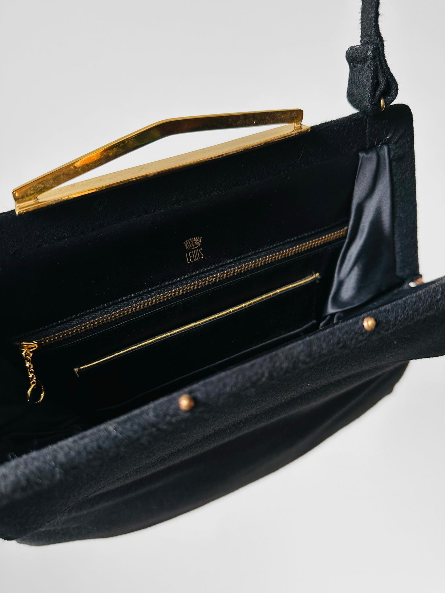 1950s Large Black Wool Felt Top Handle Handbag