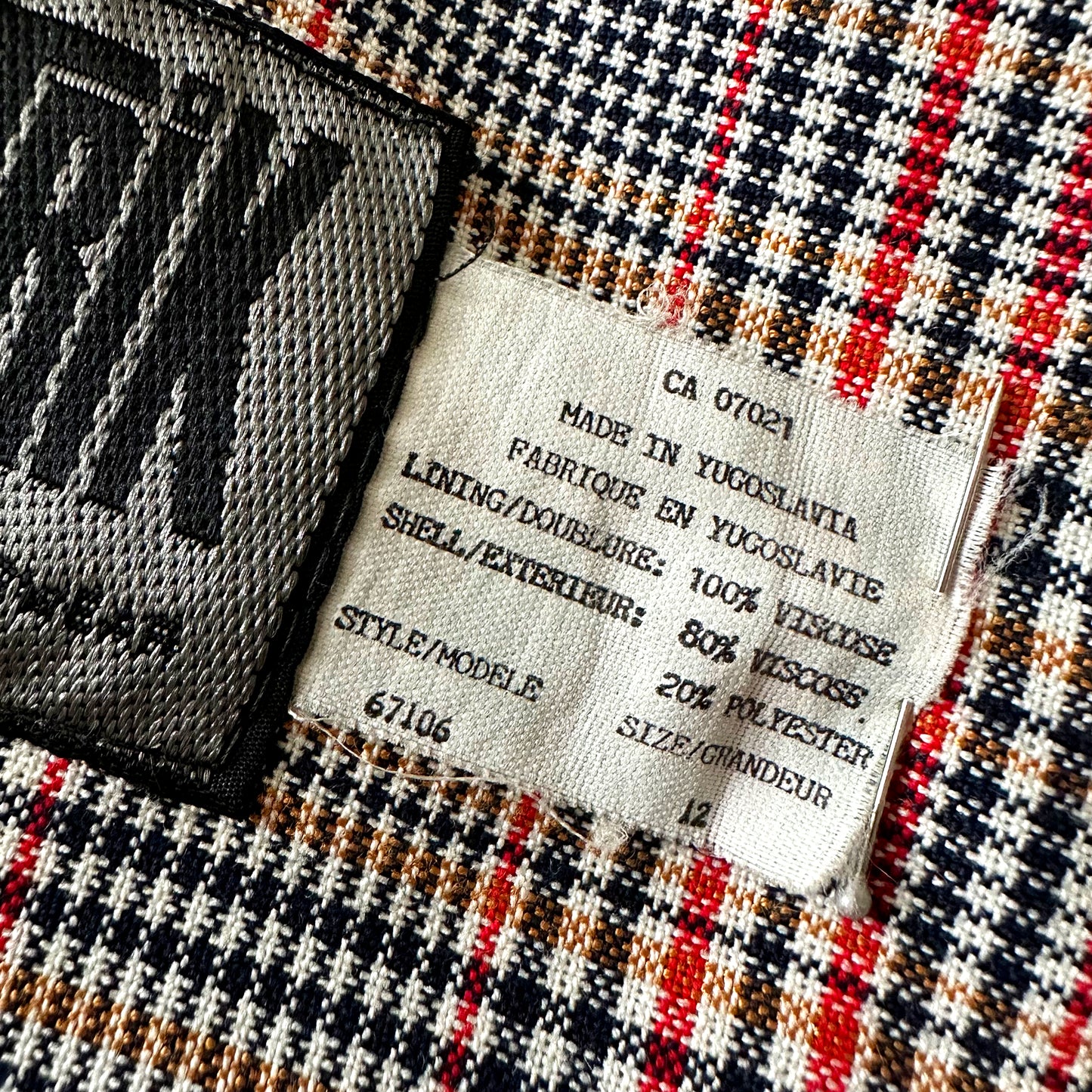 1980s Navy and Red Plaid Wool Double-Breasted Blazer Jacket - Sz. S/M