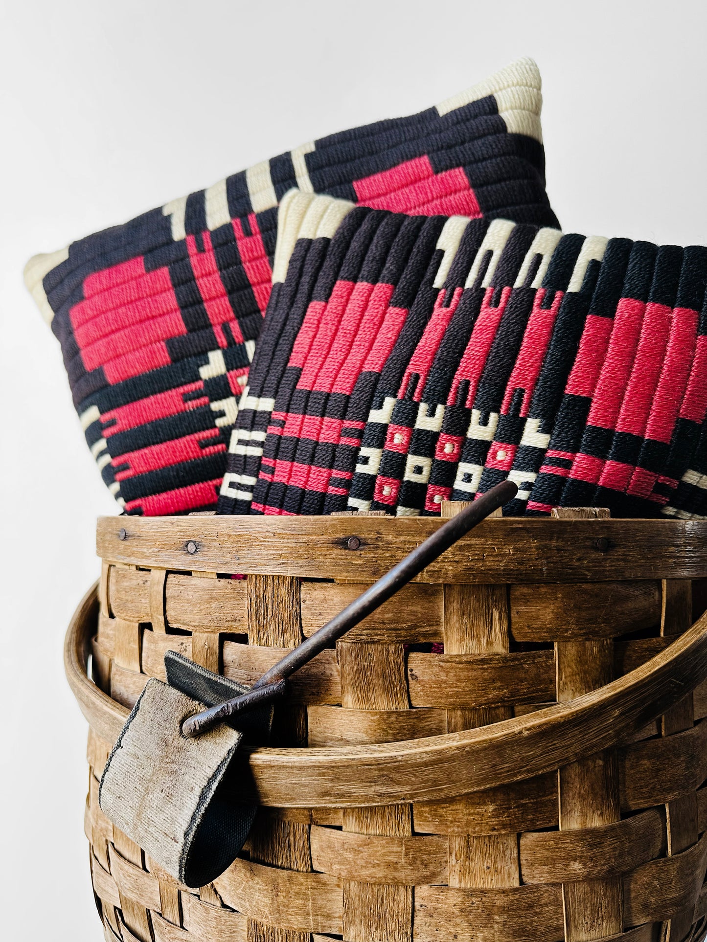 1960s Mid-Century Southwestern Style Hand Woven Wool Blend Geometric Cushion Set