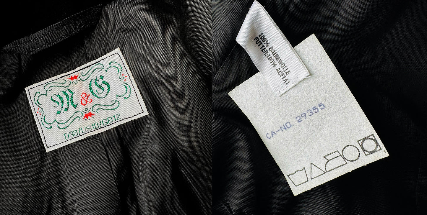 1980s Black Velvet Corded Trim Short Waisted Jacket- Sz. M/L