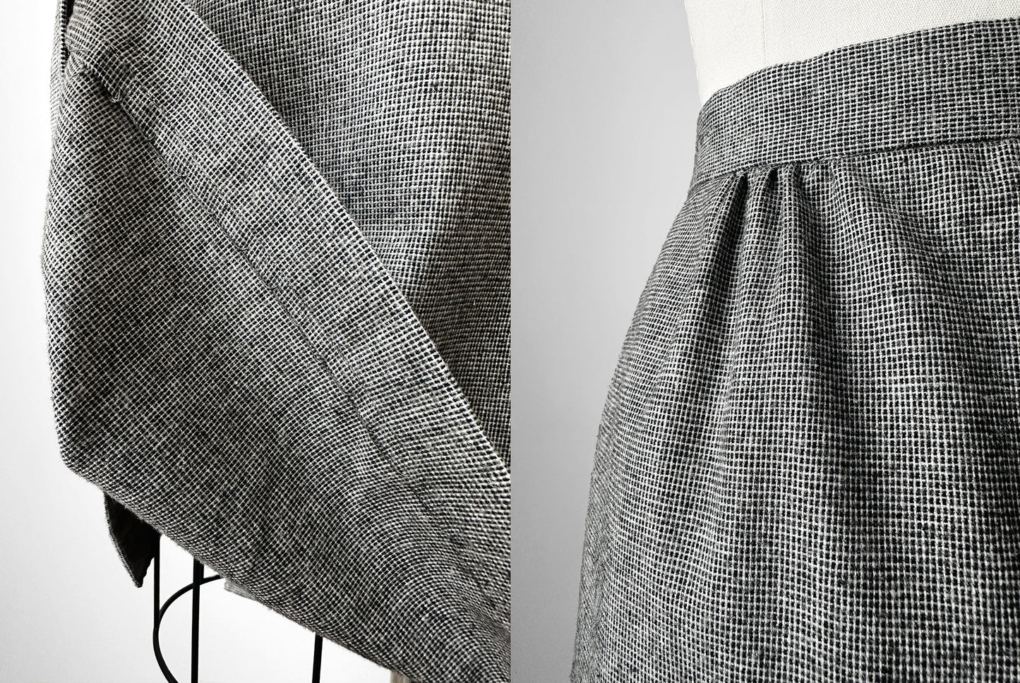 1970s Grey Textured Wool Blend Button Front Knee Length Skirt - Sz. S/M