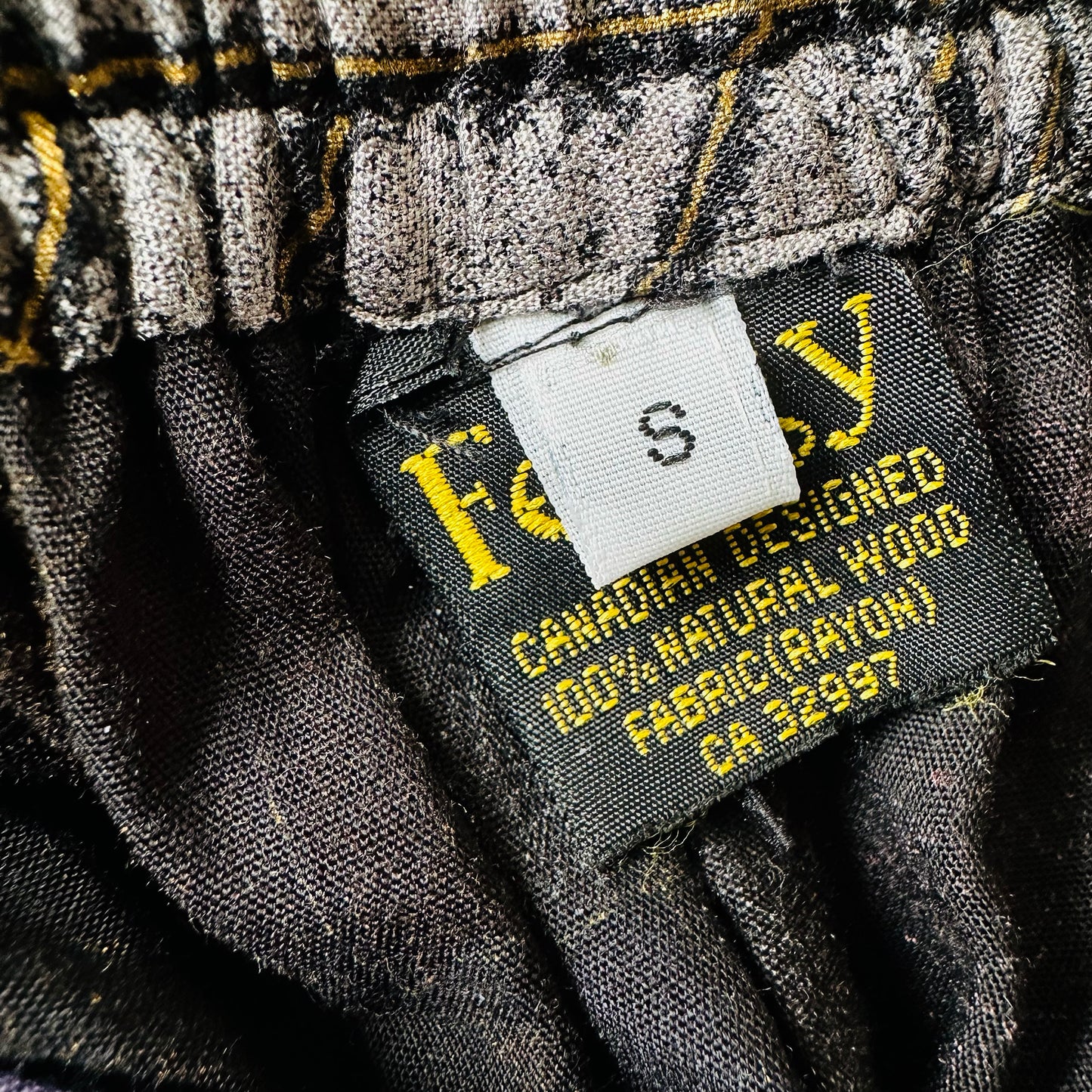 1980s Purple Black and Gold Button Front Patterned Skirt - Sz. M/L