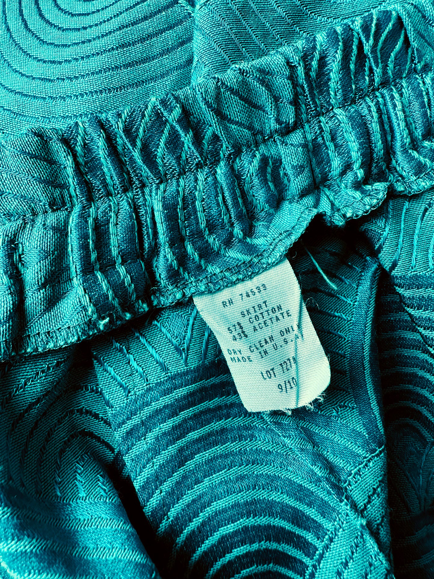 1980s Turquoise Fan Textured Patterned Skirt - Sz. S/M