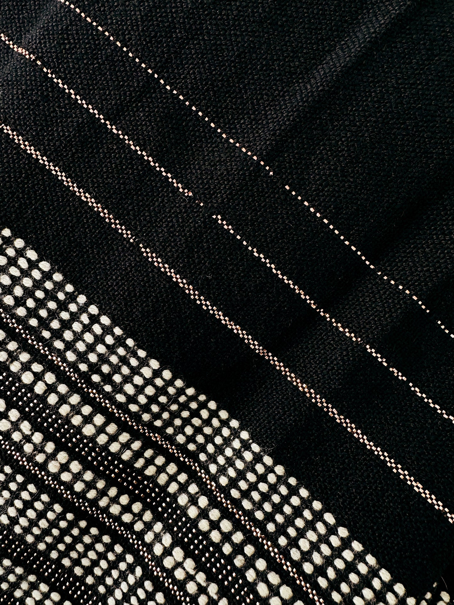 1950s - 1960s Handwoven Black White and Rose Gold Sandusky Weavers Woven Wool Mixed Textile Skirt - Sz. XS/S