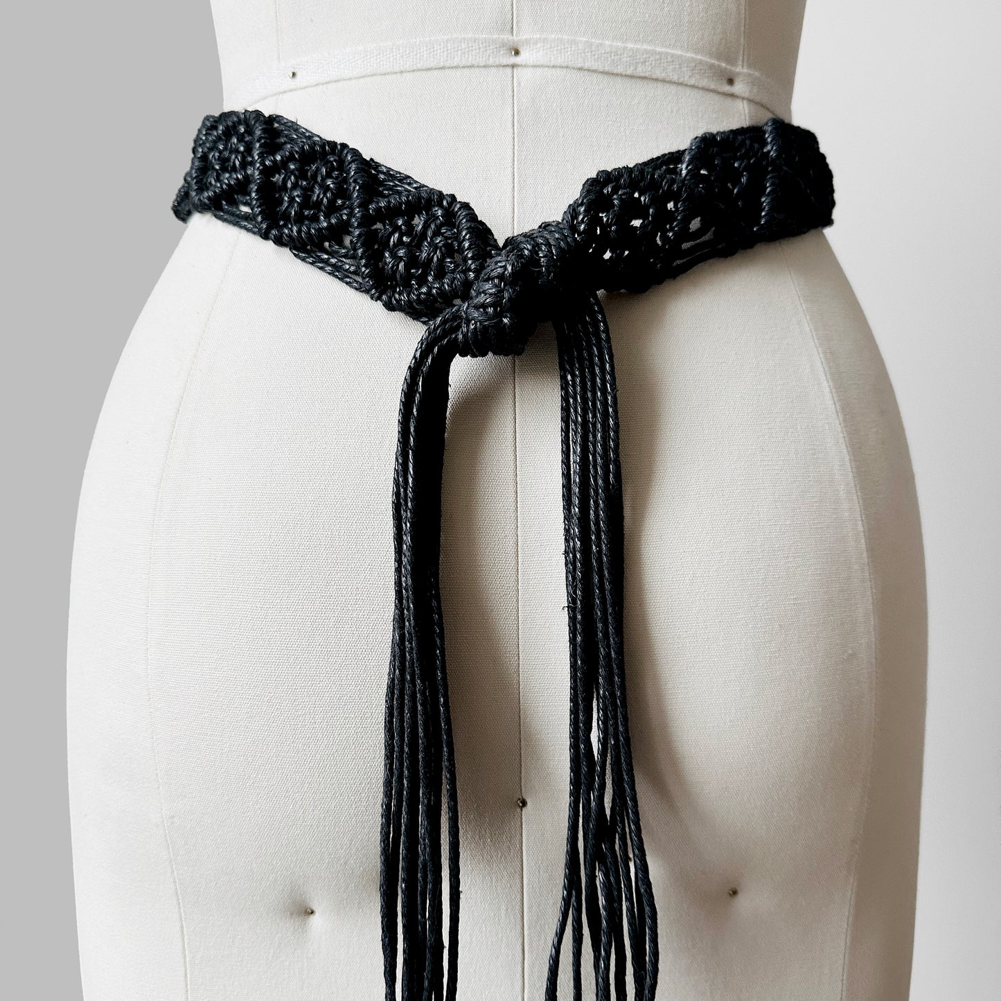 Black Braided Macrame Tie Accent Belt