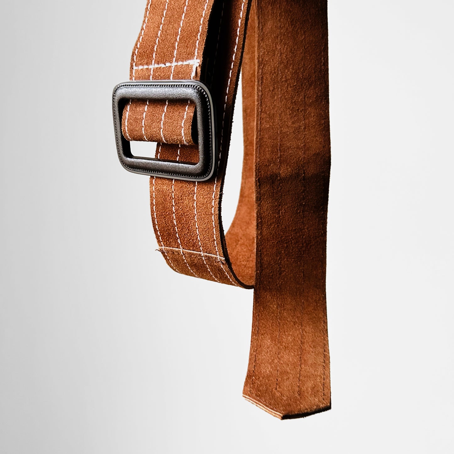 1970s Amber Brown Contrast Stitch Suede Leather Slip Belt - Waist. O/S