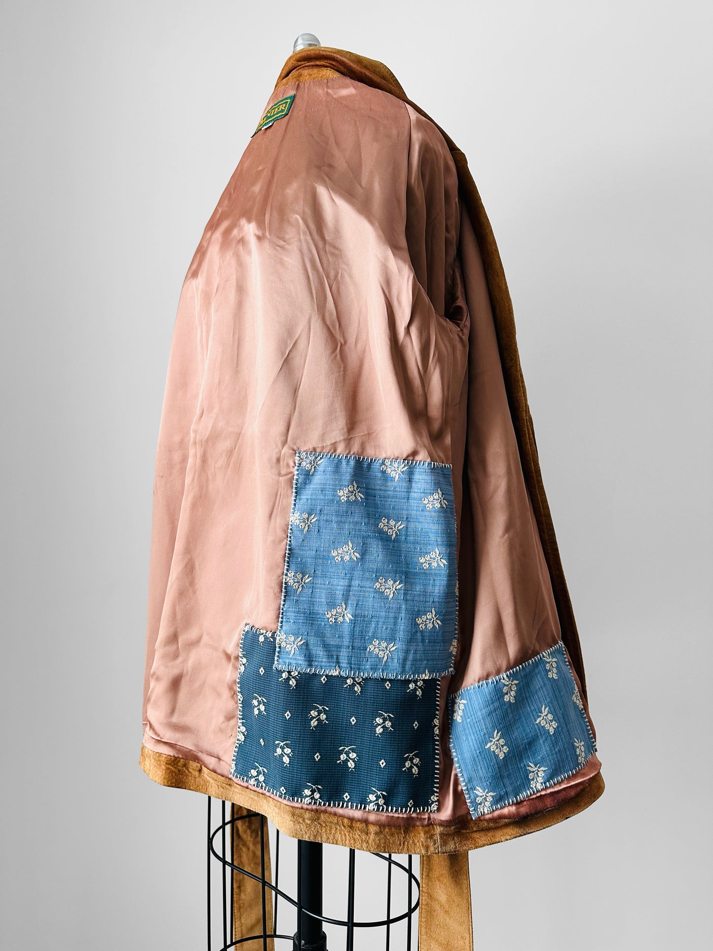 1980s Tan Suede Leather Fringe Patched Belted Jacket - Sz. L