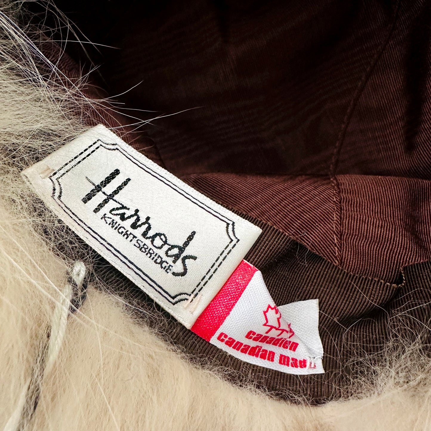 1970s - 1980s Cream and Tan HARROD'S Fur and Leather Hat