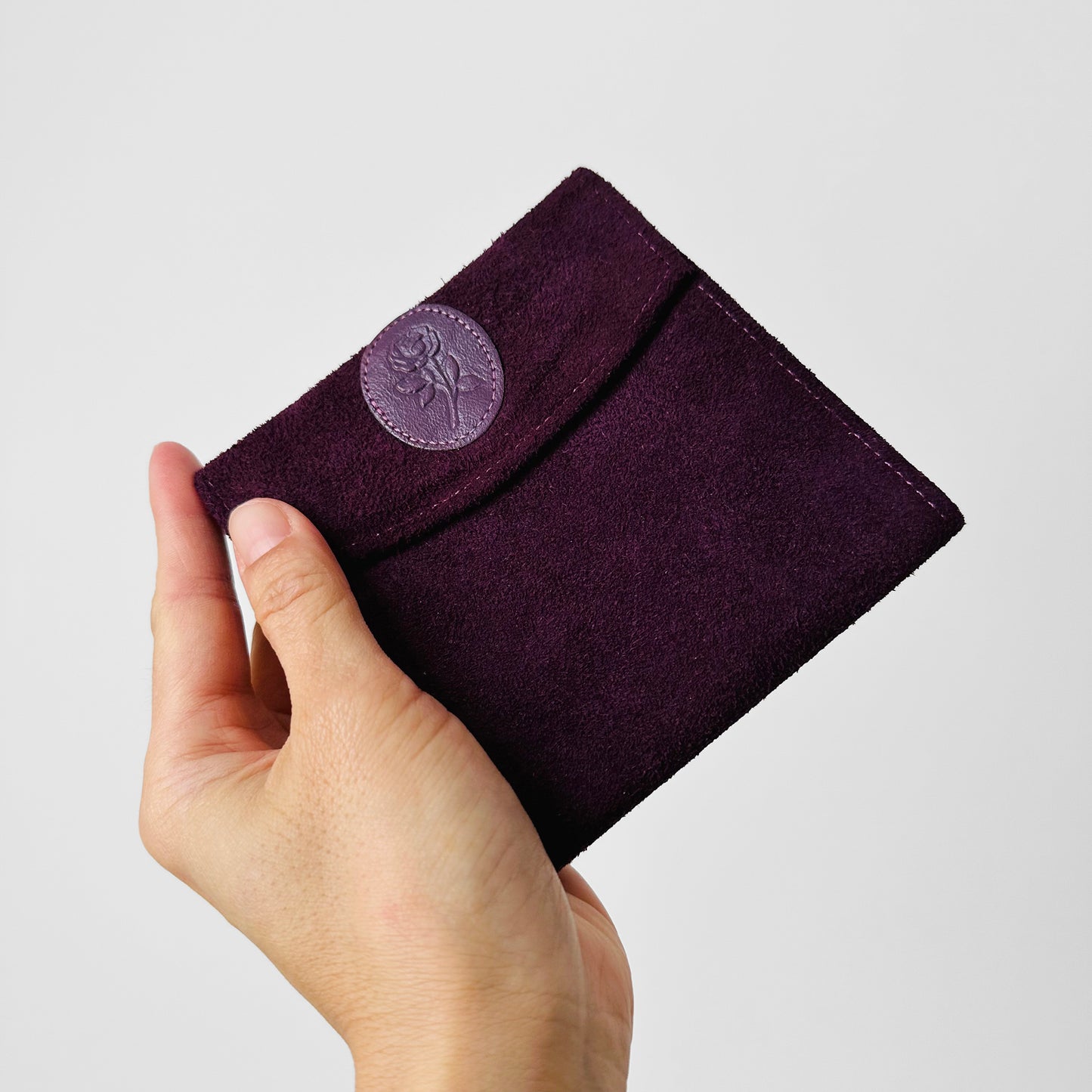 1960s - 1970s Plum Floral Embellished Suede Leather Rolfs Wallet