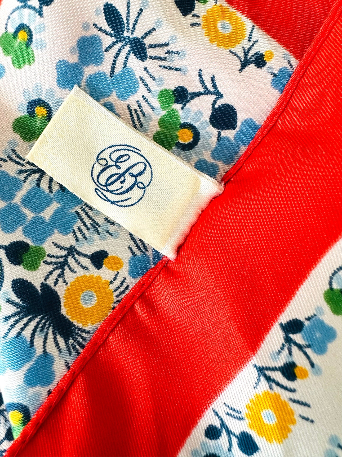 Vintage 1960s - 1970s Made in Italy Red Trim Floral Kerchief Scarf
