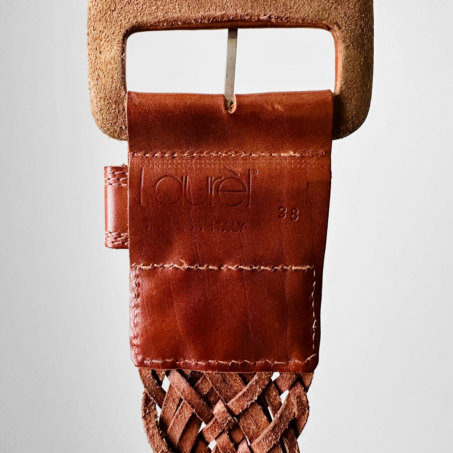 1980s Made in Italy Wide Leather Buckle Woven Braided Belt - Sz. O/S