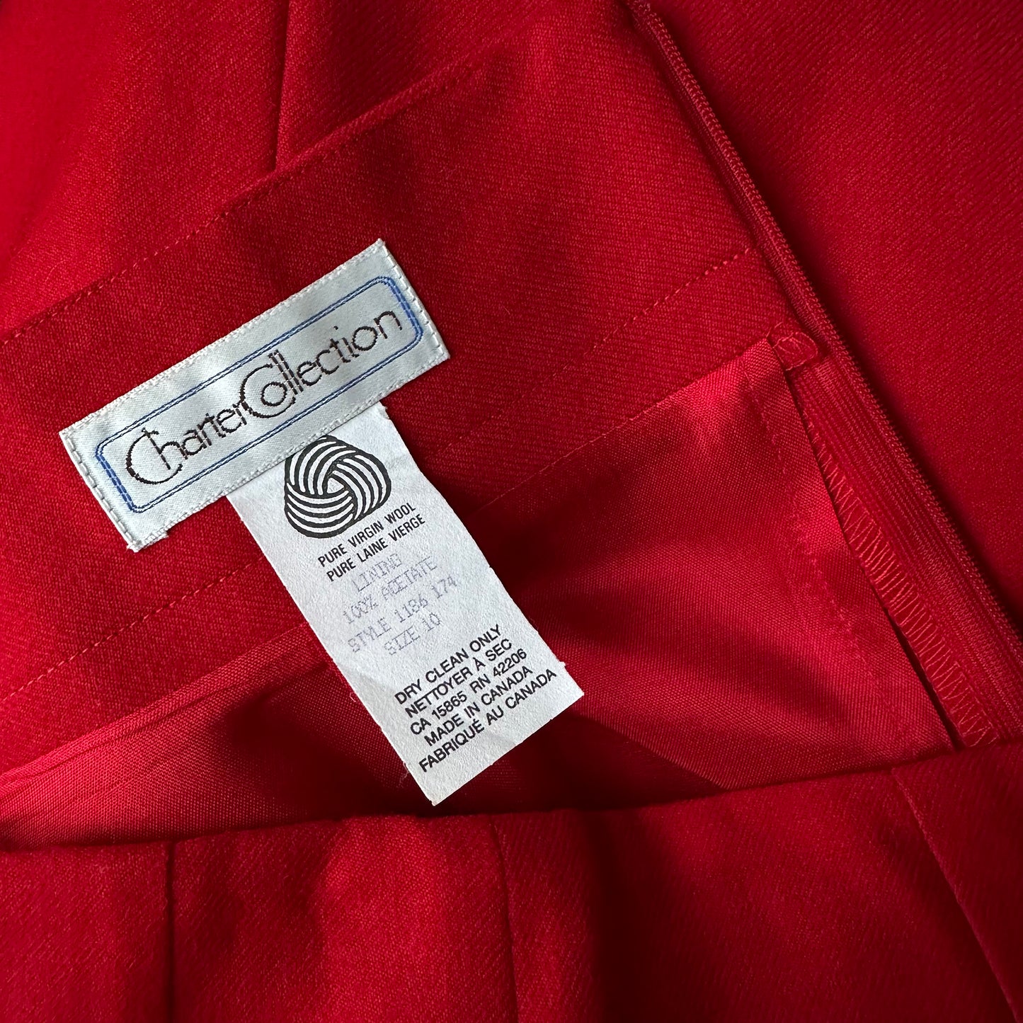 1980s Red High-Waisted Midi-Length Split-Front Wool Skirt