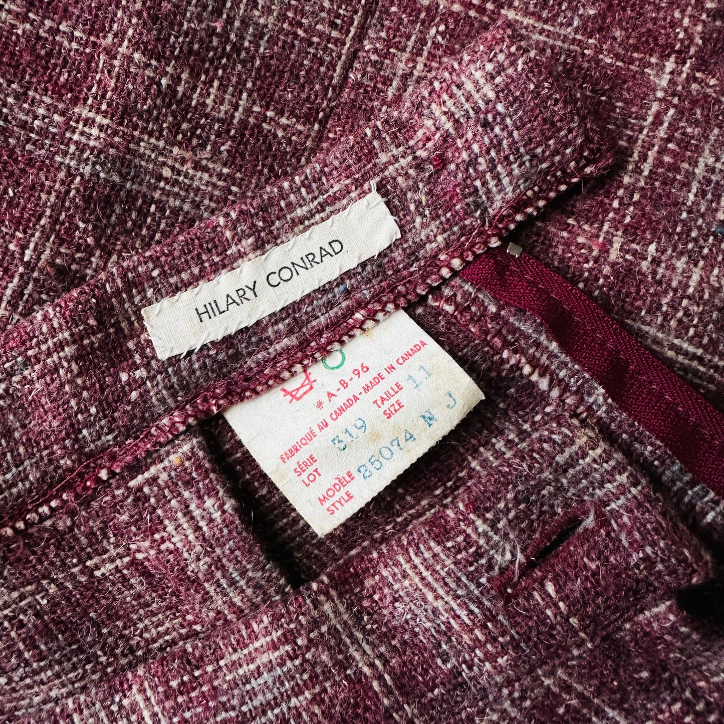 1970s Plum Plaid Pleated Front A-Line Midi-Length Wool Blend Skirt