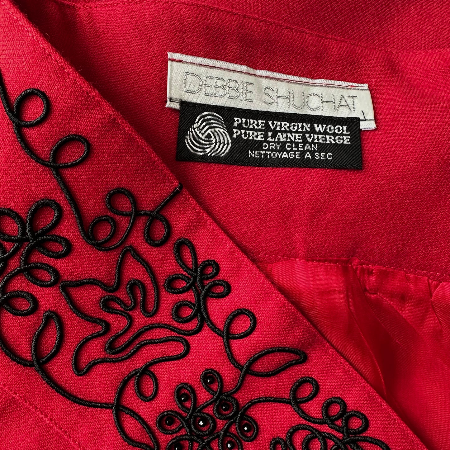 1980s High-Waist Floral Corded Embroidered Red Wool Skirt - Sz. S/M