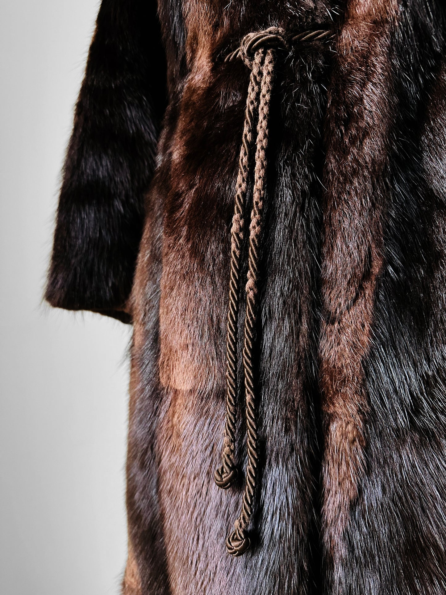 1960s - 1970s Dark Brown Belted Long Fur Coat - Sz. XS/Sm