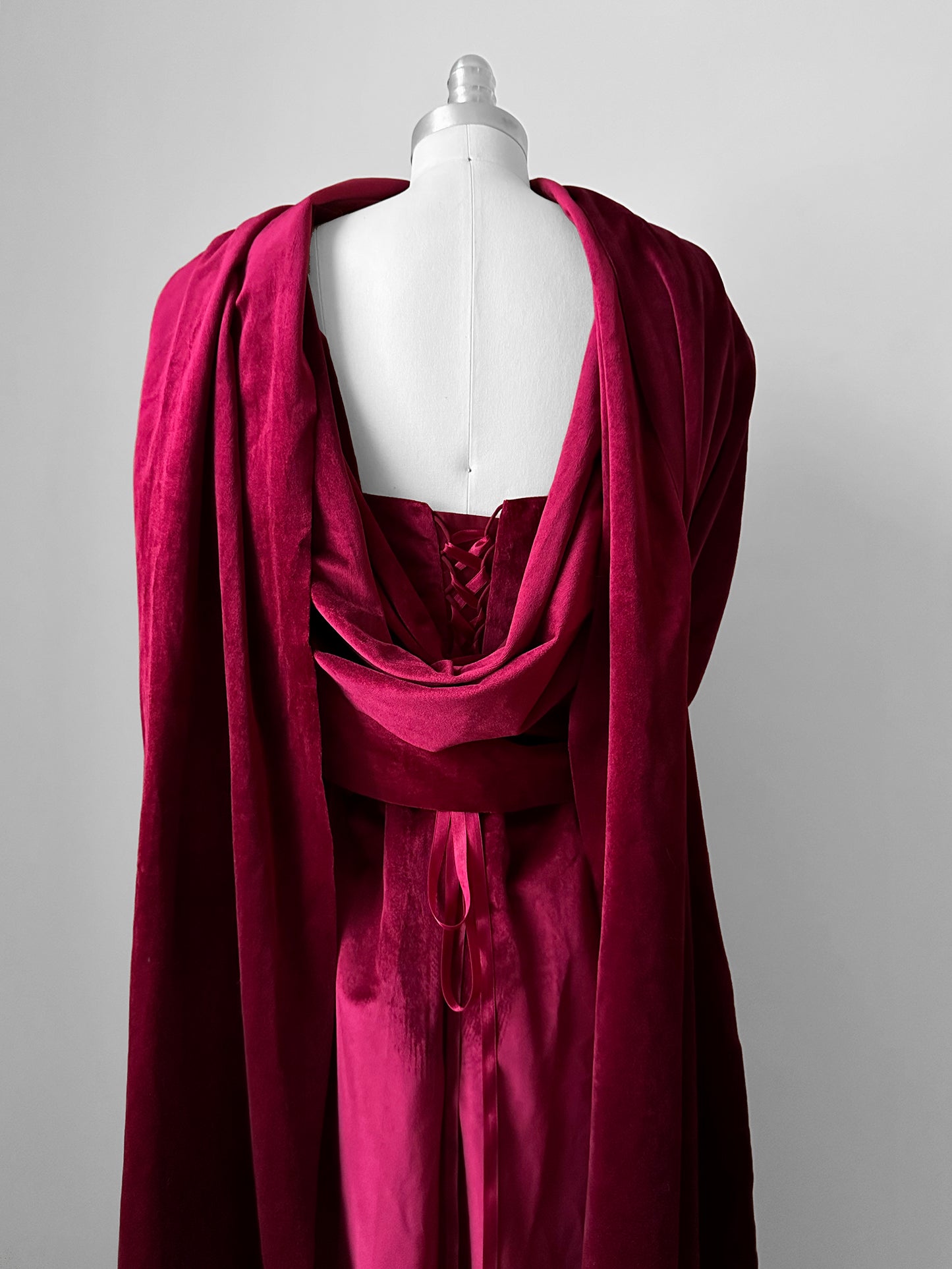 Wine Red Micro Velvet Drape Sweetheart Corset Grecian Gown