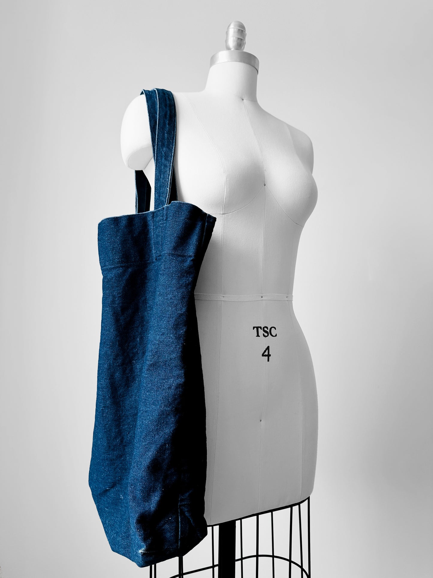 Dark Wash Denim Top Handle Tote Bag