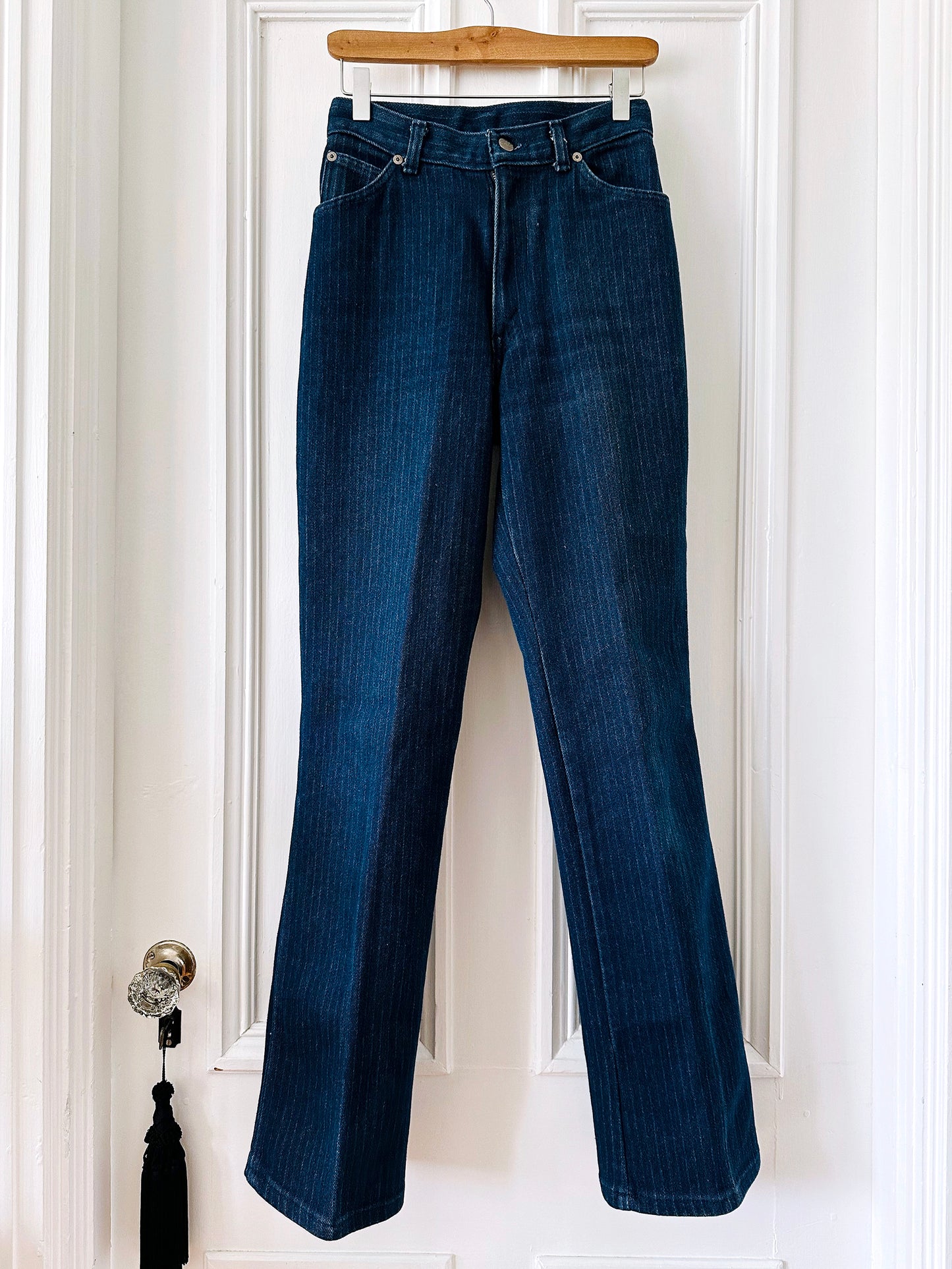 1970s Dark Wash CHIC Brand Pinstripe High-Waisted Jeans - Waist 26