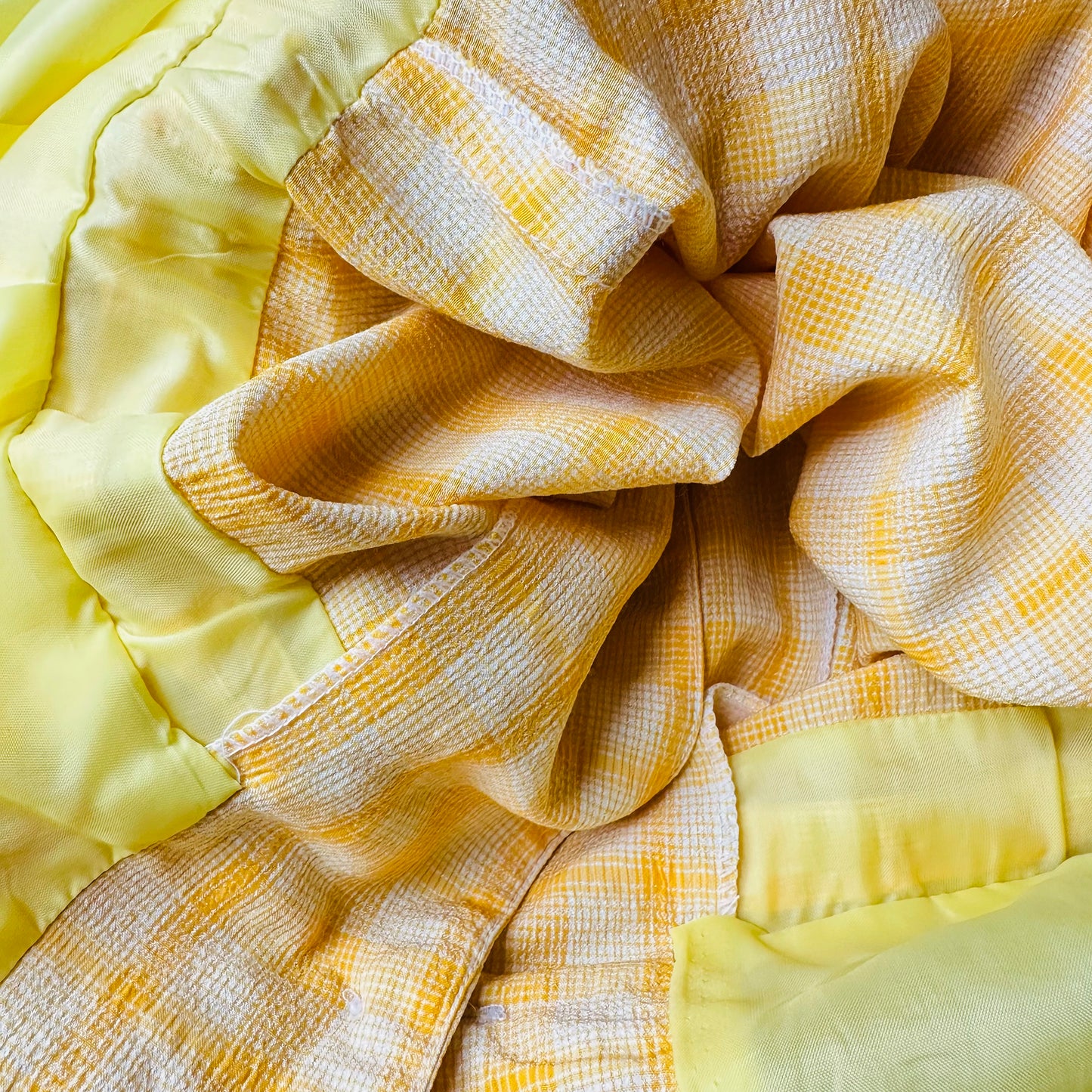 1980s Yellow Plaid Tied Waist Summer Dress - Sz. S/M