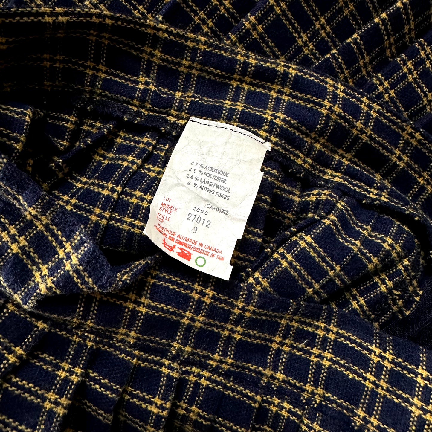 1950s - 1960s Blue and Yellow Wool Plaid Pleated Midi-Length Skirt - Sz. M