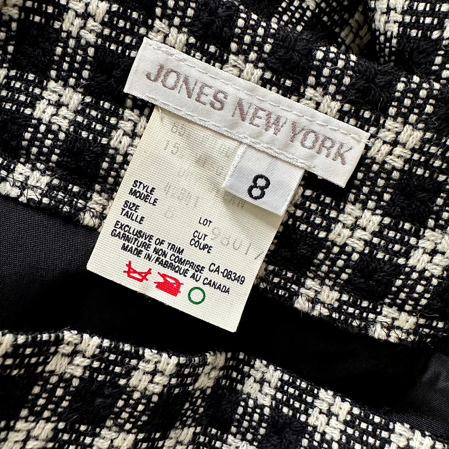 1980s Black and White Wool Gingham Patterned Blazer and Skirt Set - Sz. M