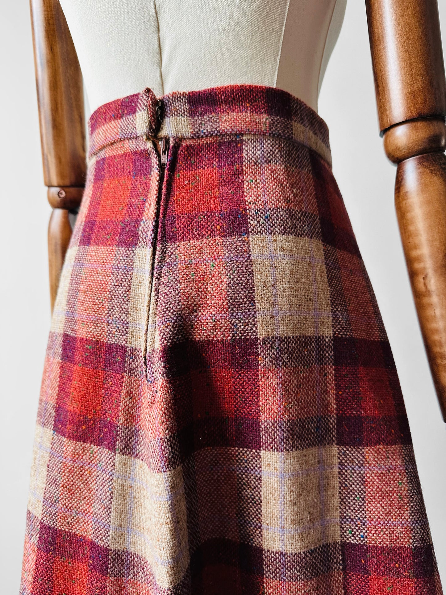 1960s - 1970s Red Plaid Wool Skirt and Jacket Set - Sz. XS/S