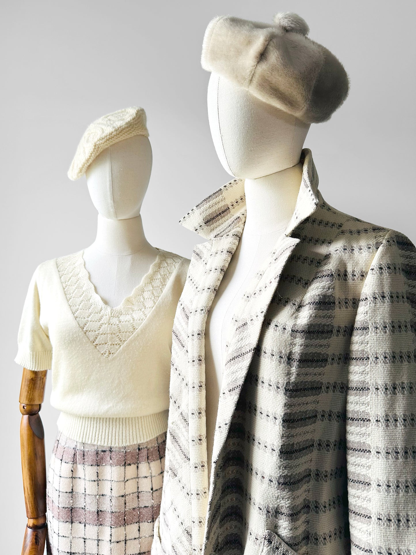 1960s - 1970s Aran Style Wool Cable-Knit Beret - Sz. XS