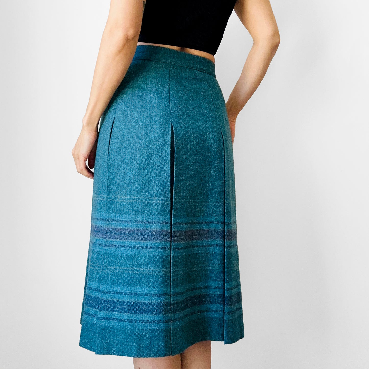 1980s Teal DUNEDIN Scotland Inverted Pleat Wool Skirt - Sz. 2XL-3XL / 38 waist
