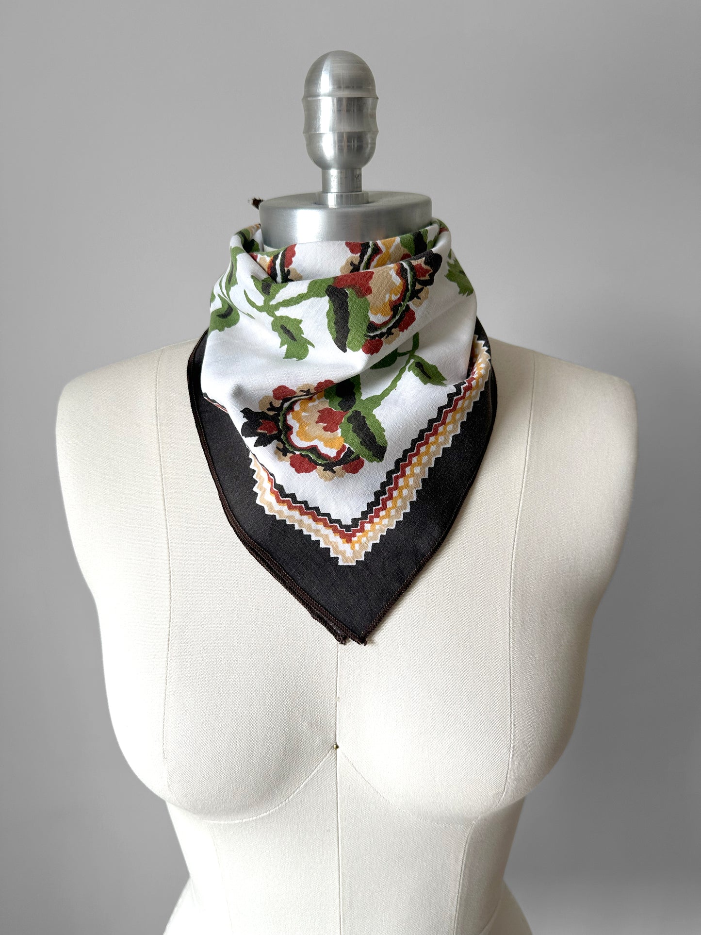 1970s Off White Cotton Autumn Floral Kerchief