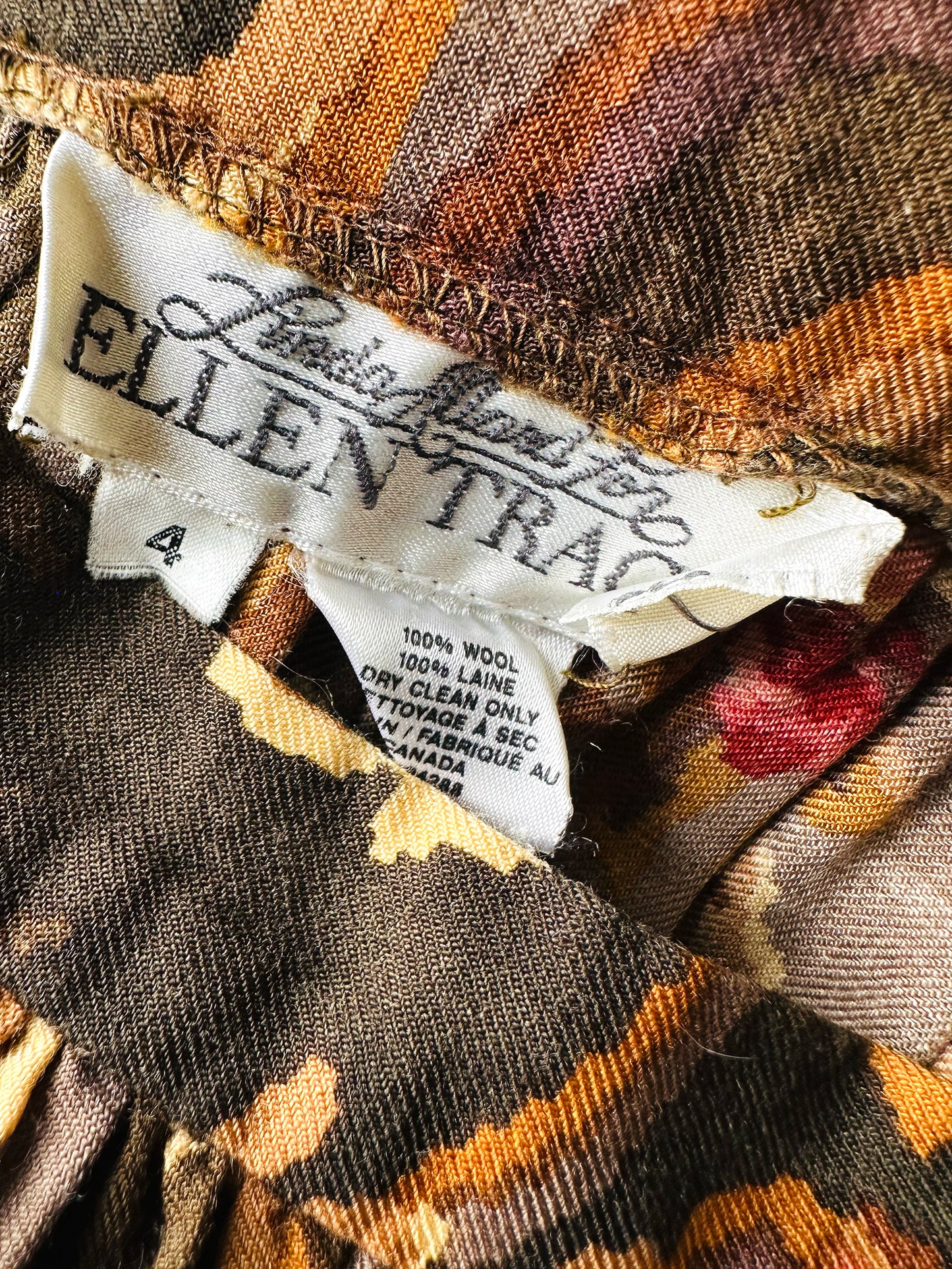 1980s Olive and Pink Pixel Floral Wool Skirt - Sz. XS/Sm