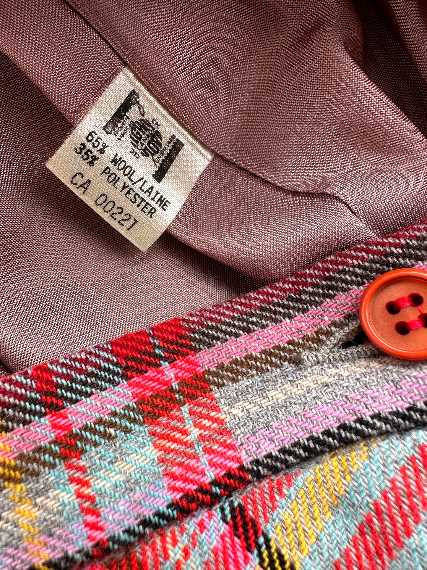 1960s - 1970s Red and Grey Floor Length A-Line Plaid Side Zip Wool Skirt