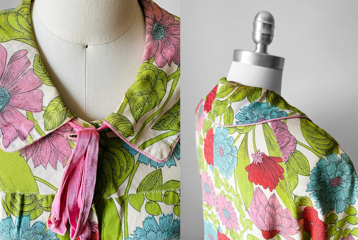 1950s - 1960s Floral Button Front House Dress - Sz. S/M