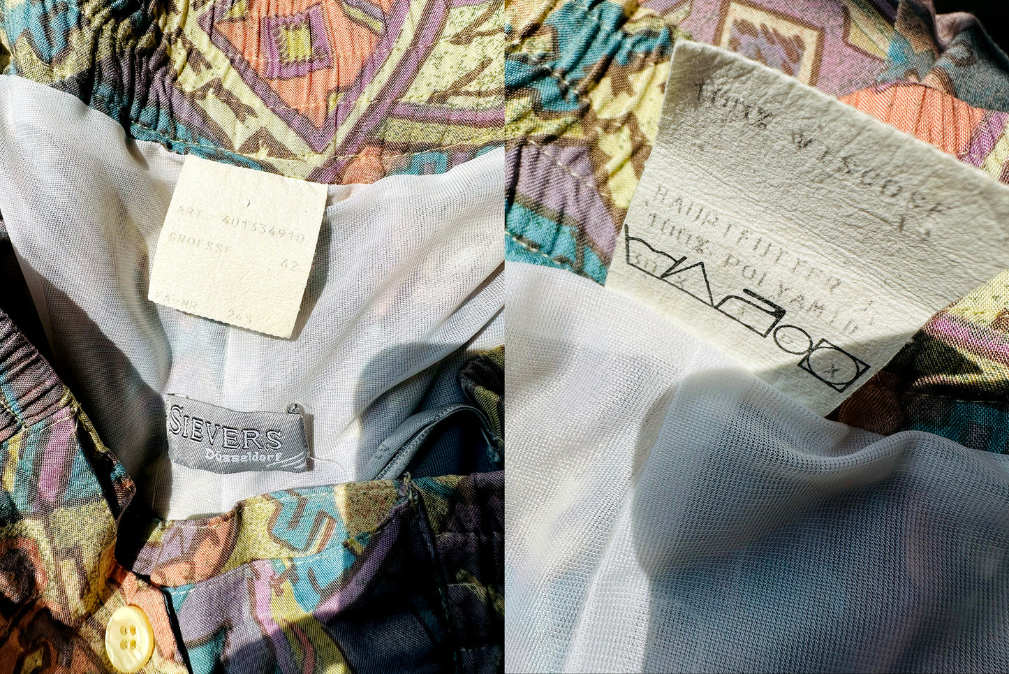 1980s Multi Tonal Pastel Patterned Skirt - Sz. L/XL