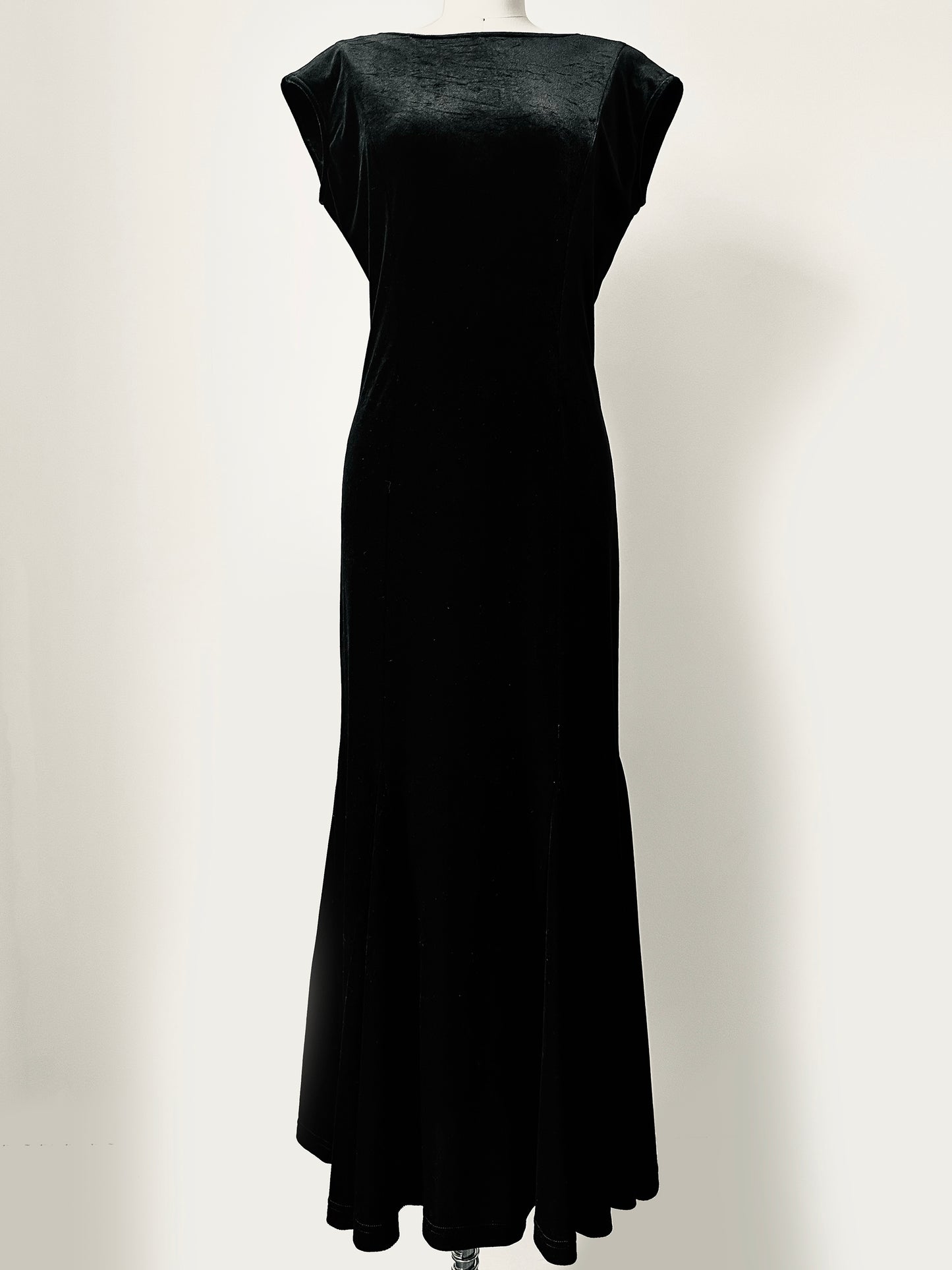 1990s Flare Hem Fitted Velour Dress - Sz. S/M