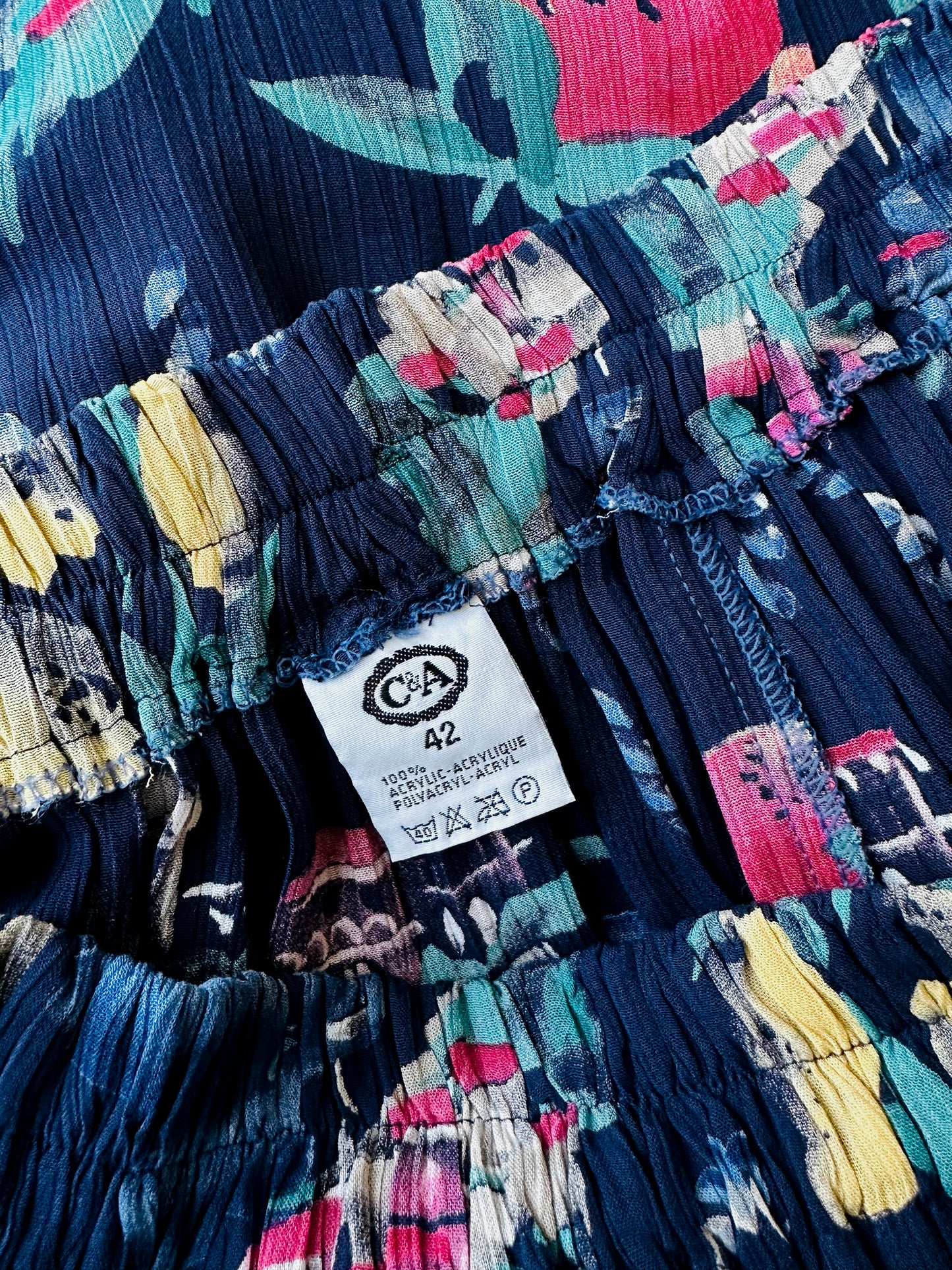 1980s - 1990s Navy Blue Vacation Patterned Skirt - Sz. M/L