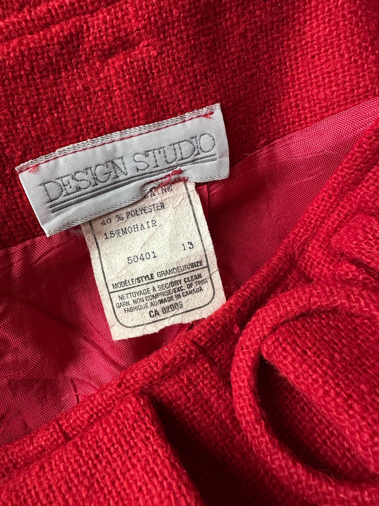 1980s Red Belted Pleated A-line Wool Blend Skirt - Sz. S/M