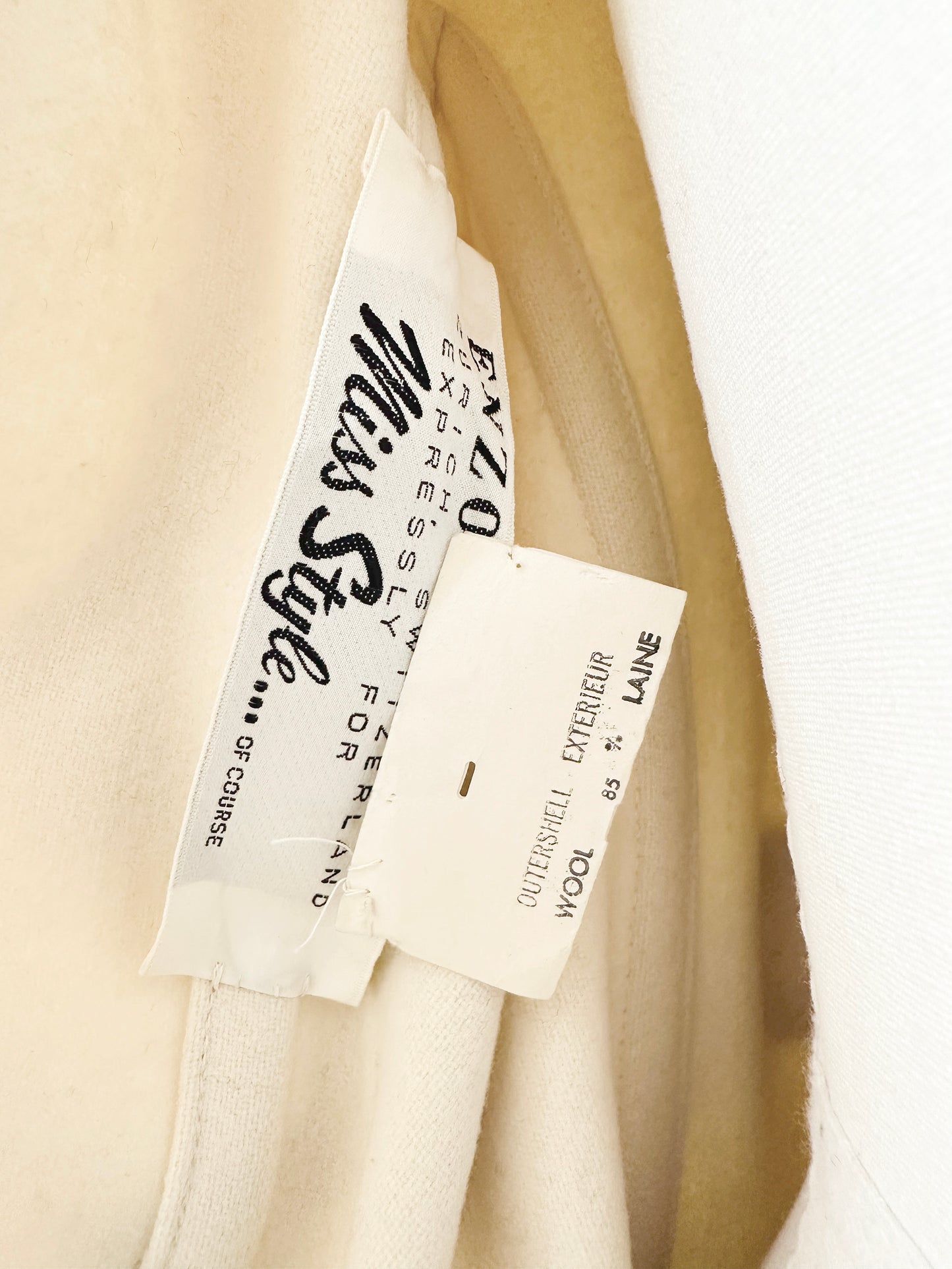 1960s Cream Beige Trim Wool Belted Coat - Sz. S/M