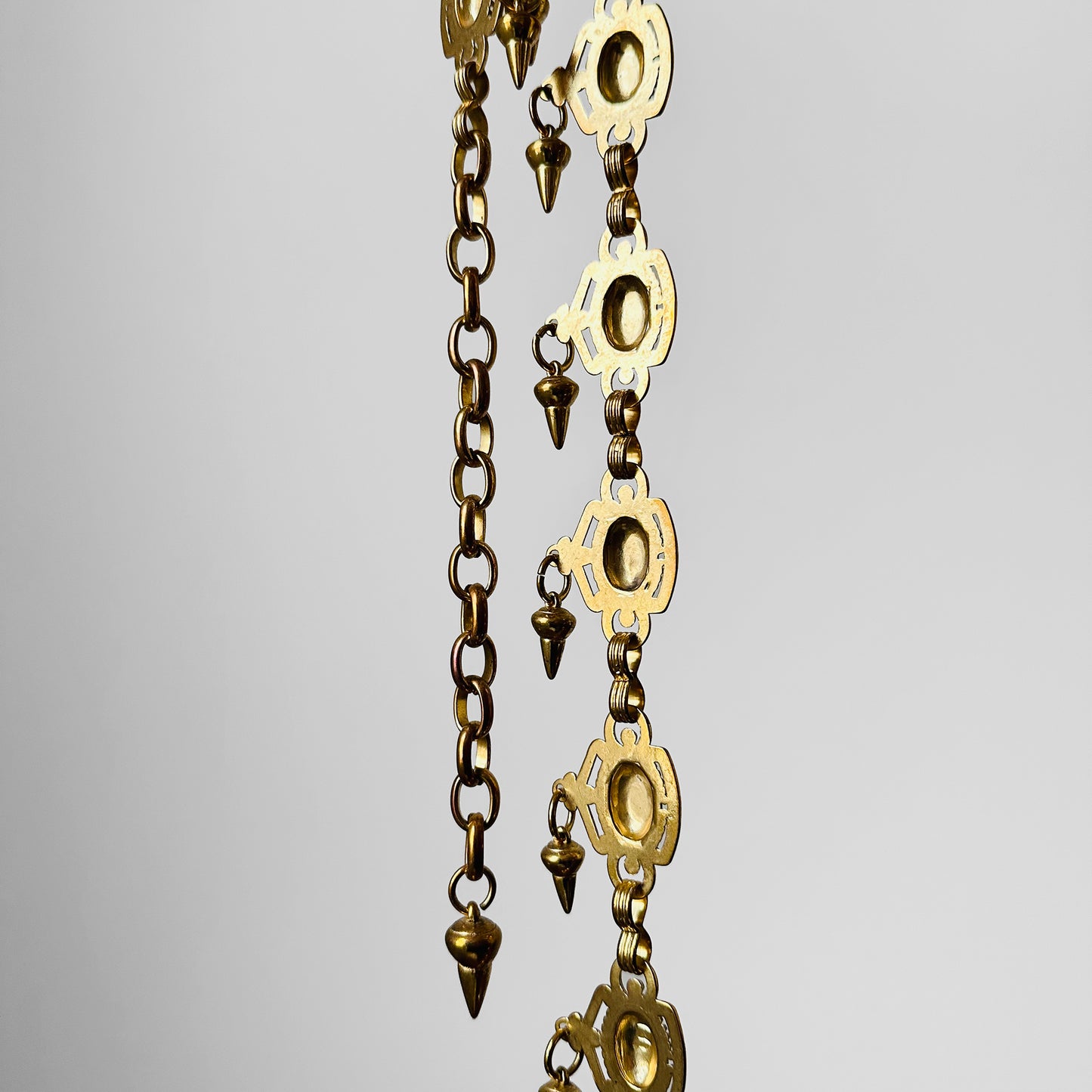 1990s Etched Copper and Brass Link Chain Tassel Belt - Sz. O/S