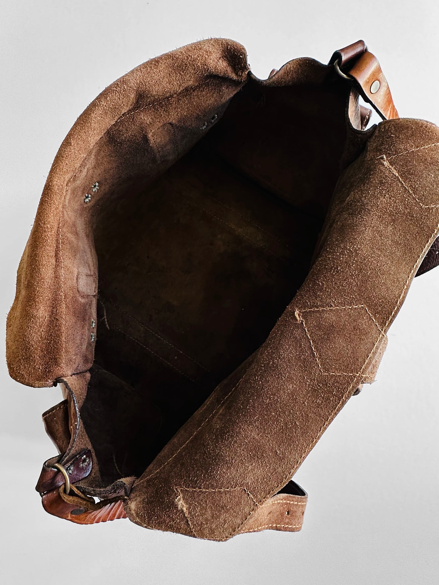Late 20th Century Brown Well-Worn Buttery Soft Leather Top Handle Shoulder Bag