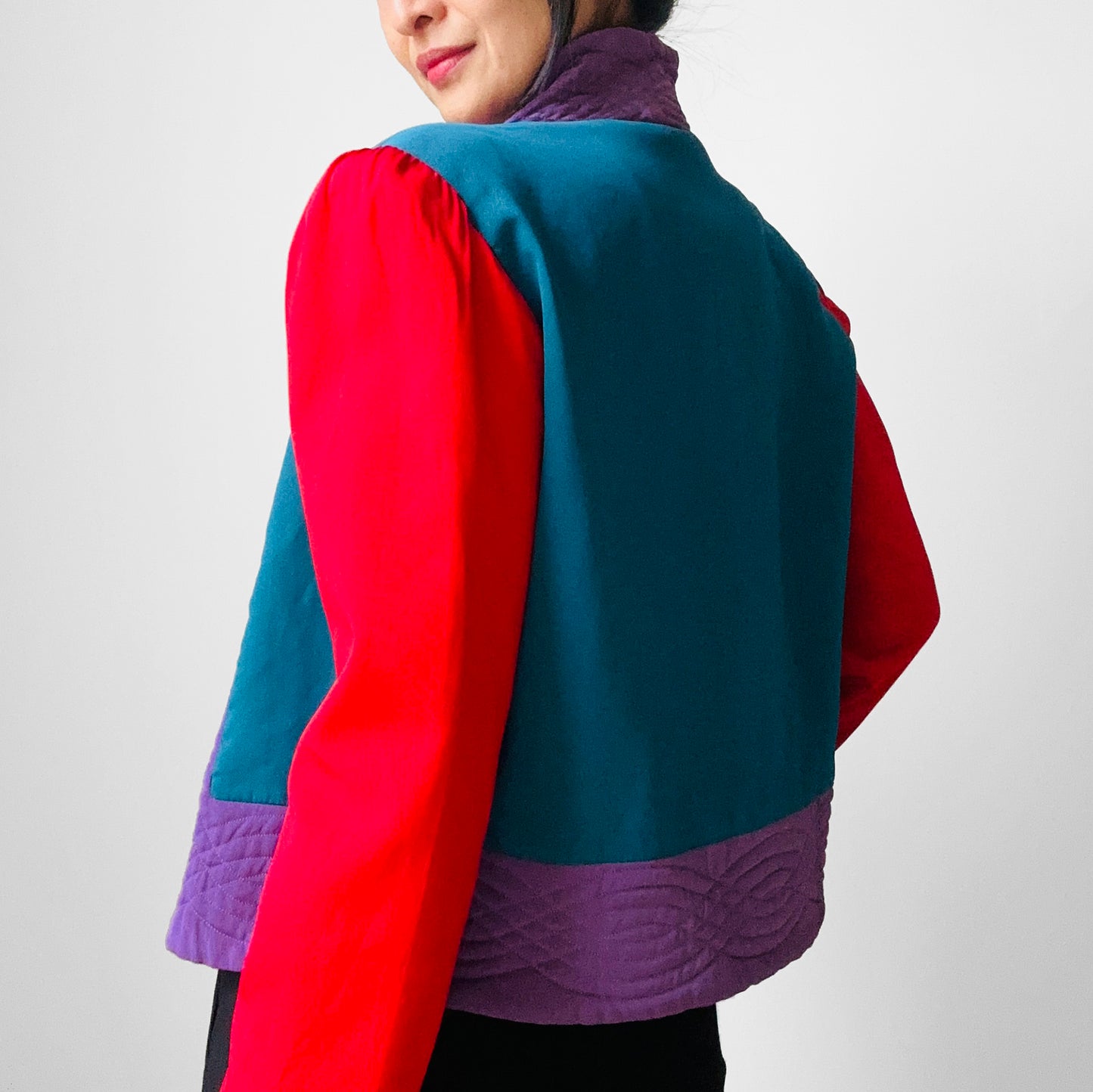 1980s Red Teal and Purple Block Colour Reversible Jacket - Sz. S