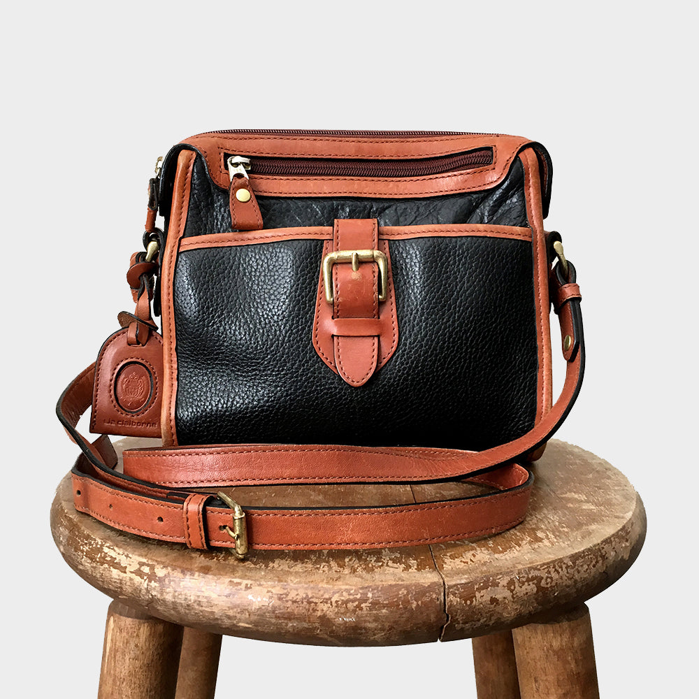 1990s Liz Claiborne Black and Brown Leather Cross-body  display picture 2