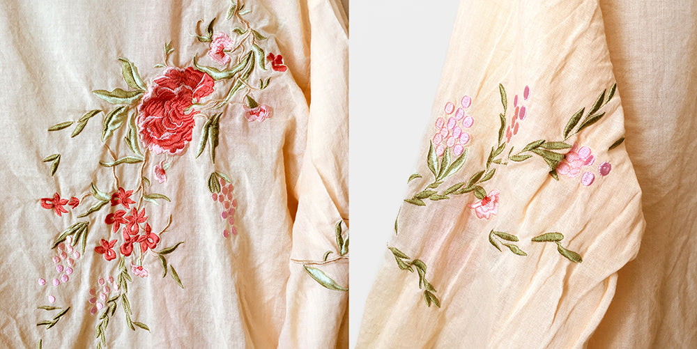 1970s Floral Embroidered Blush Cotton Duster Robe