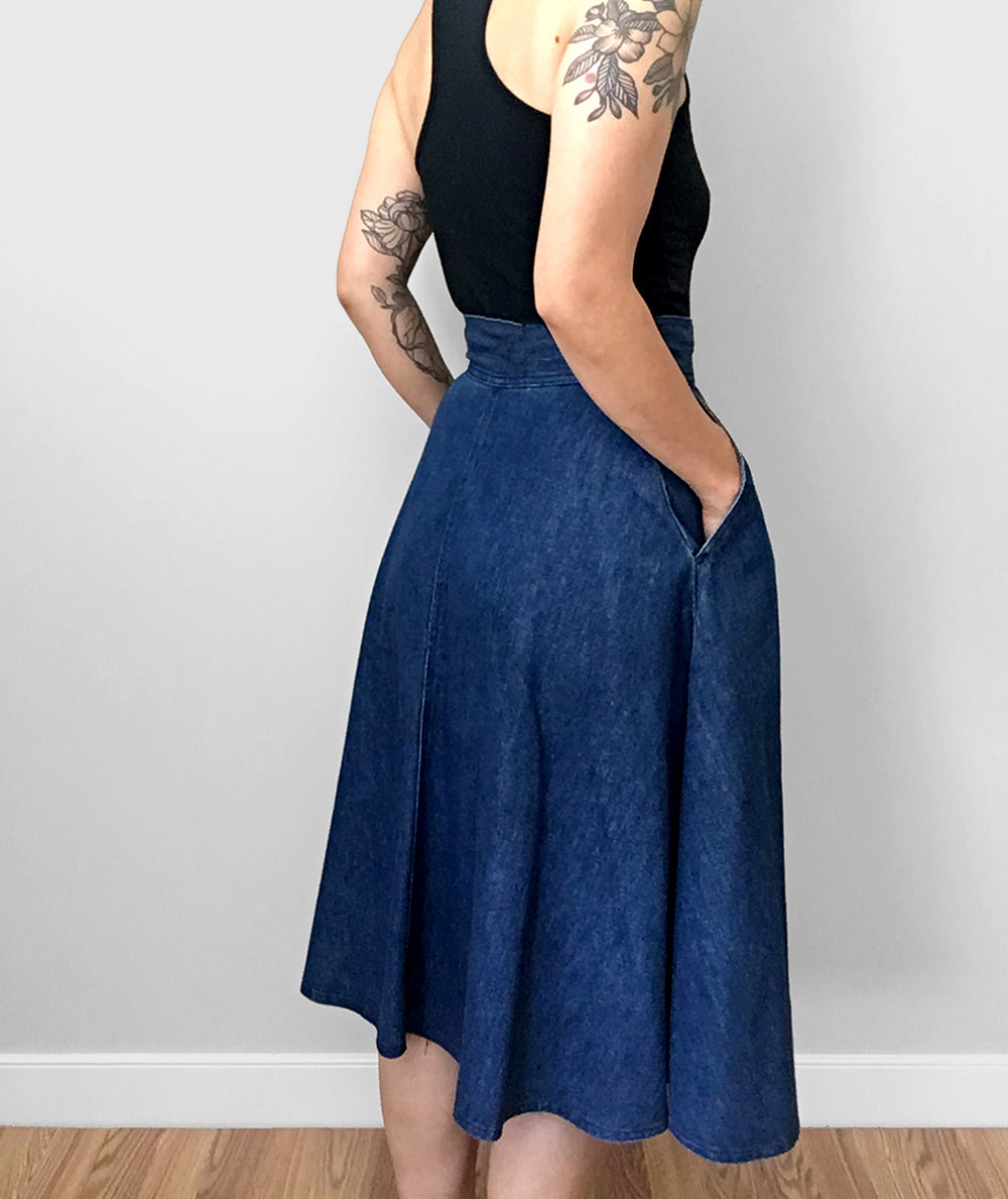 High-Waisted Double Belted Denim Skirt