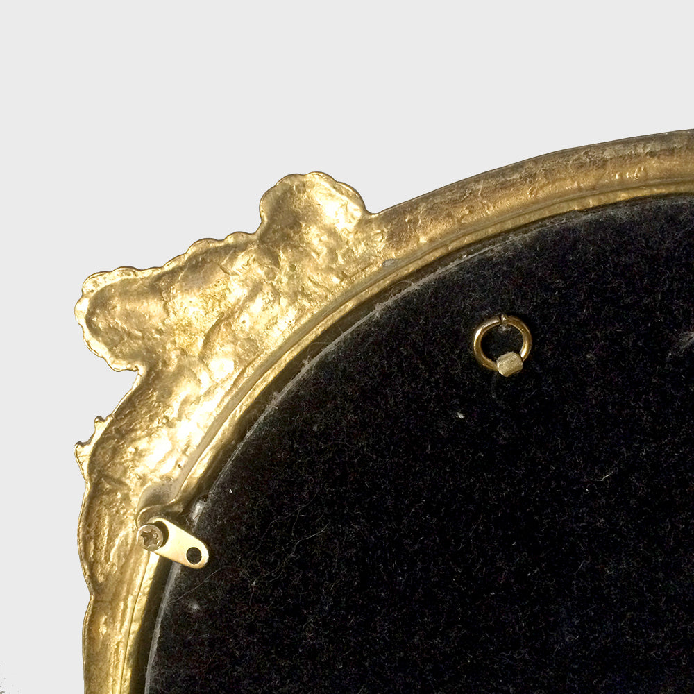 1980s Art Nouveau Style Brass Mirror w/Stand